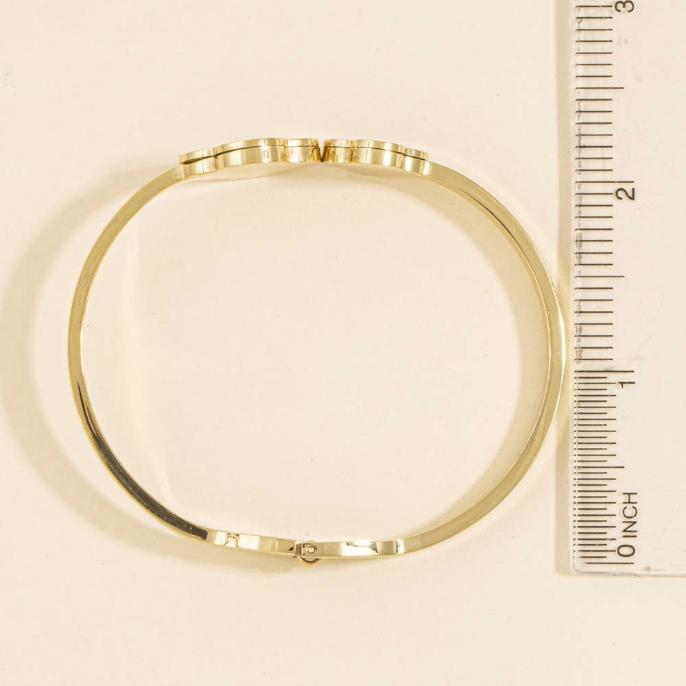 Mother Of Pearl Double Clover Hinged Bangle Bracelet: W
