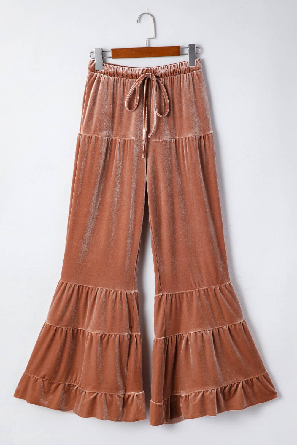 LAS Mineral Wash Lace-up Tiered Bell Bottom Pants (S-XL): Straw Yellow / Missy / M