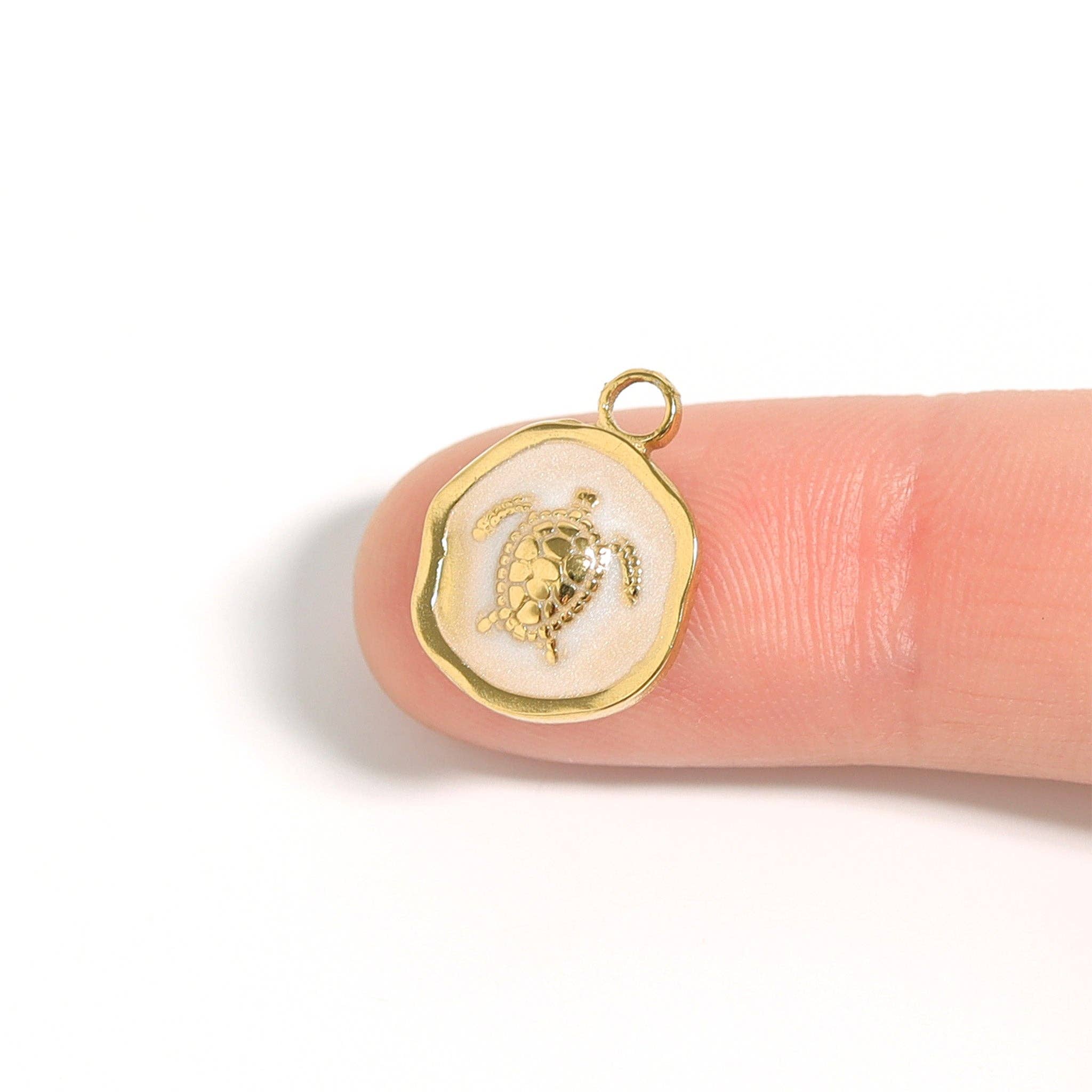18K Gold PVD Sea Turtle Epoxy Charm: Stainless