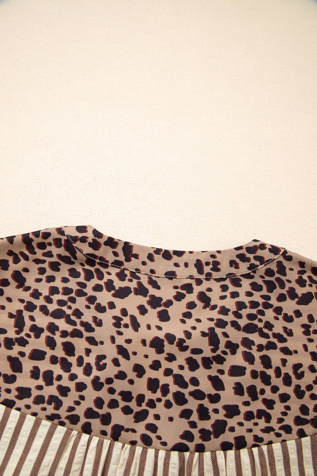 Stripe Button Leopard Trim Bracelet Sleeve Dress (S-XL): Brown / Missy / L