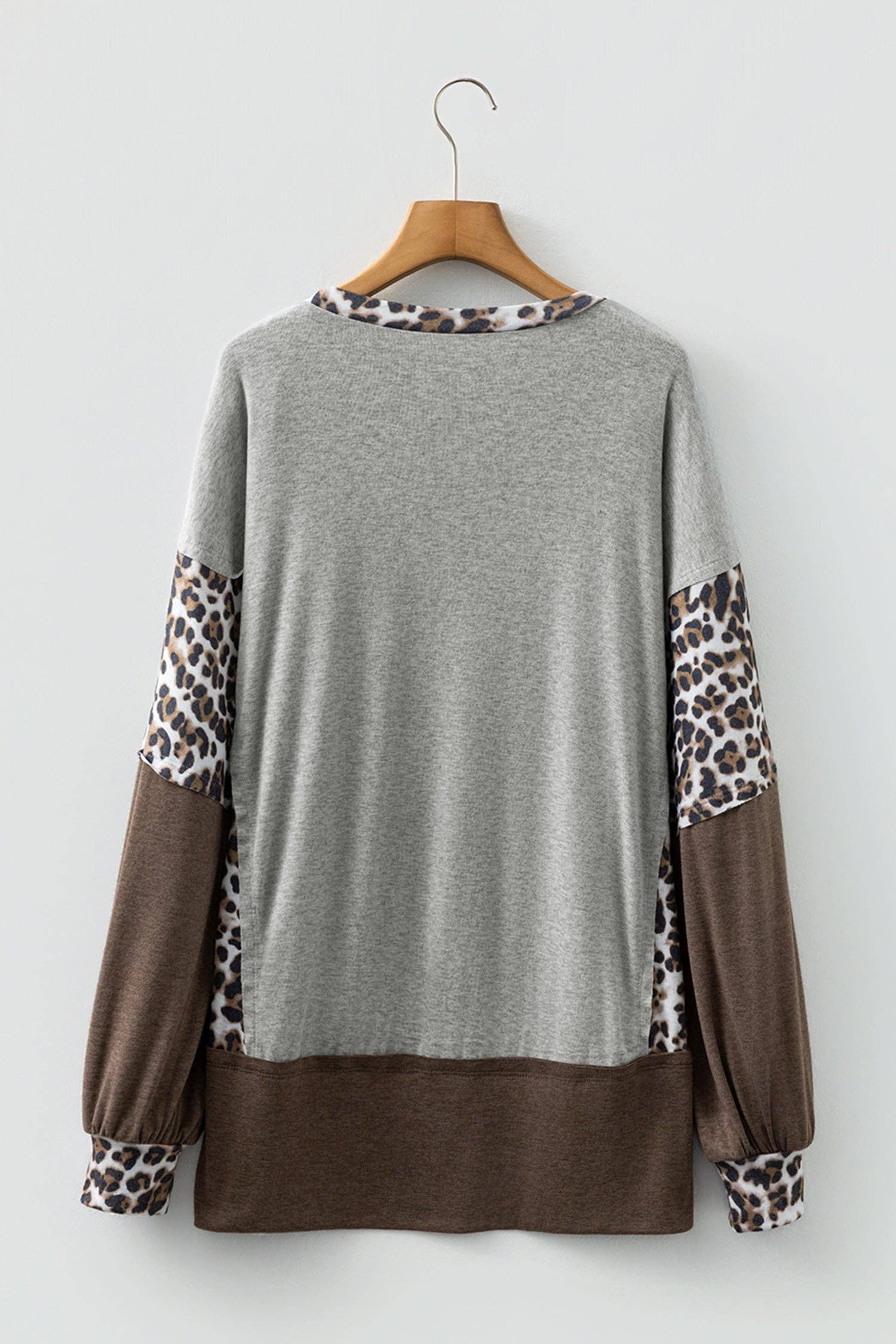 Color Block Leopard Dolman Sleeve High Low Baggy Sweatshirt: Light Pink / 75%Polyester+20%Viscose+5%Elastane / M