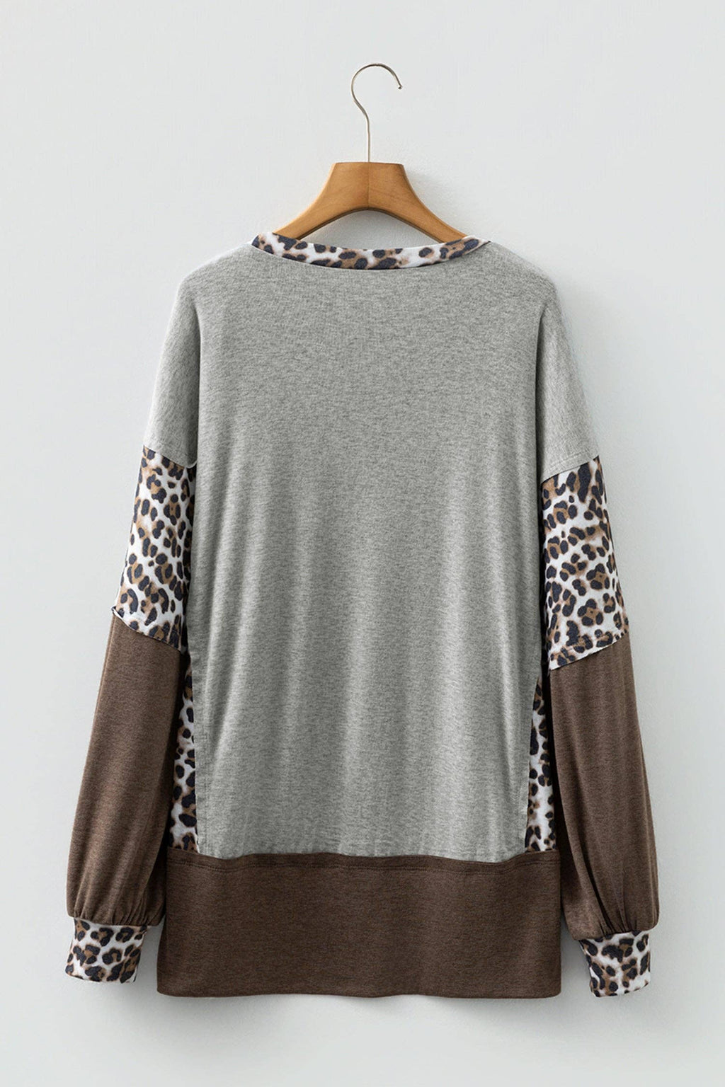 Color Block Leopard Dolman Sleeve High Low Baggy Sweatshirt: Light Pink / 75%Polyester+20%Viscose+5%Elastane / L