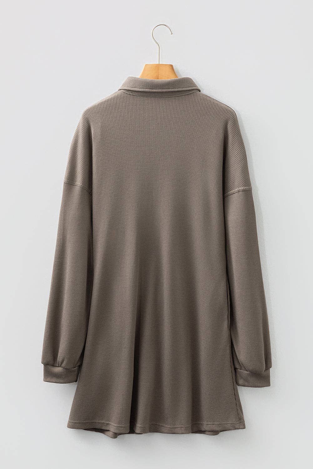 Simply Taupe Waffle Knit Shirt Tunic Dress: Simply Taupe / 75%Polyester+25%Cotton / S