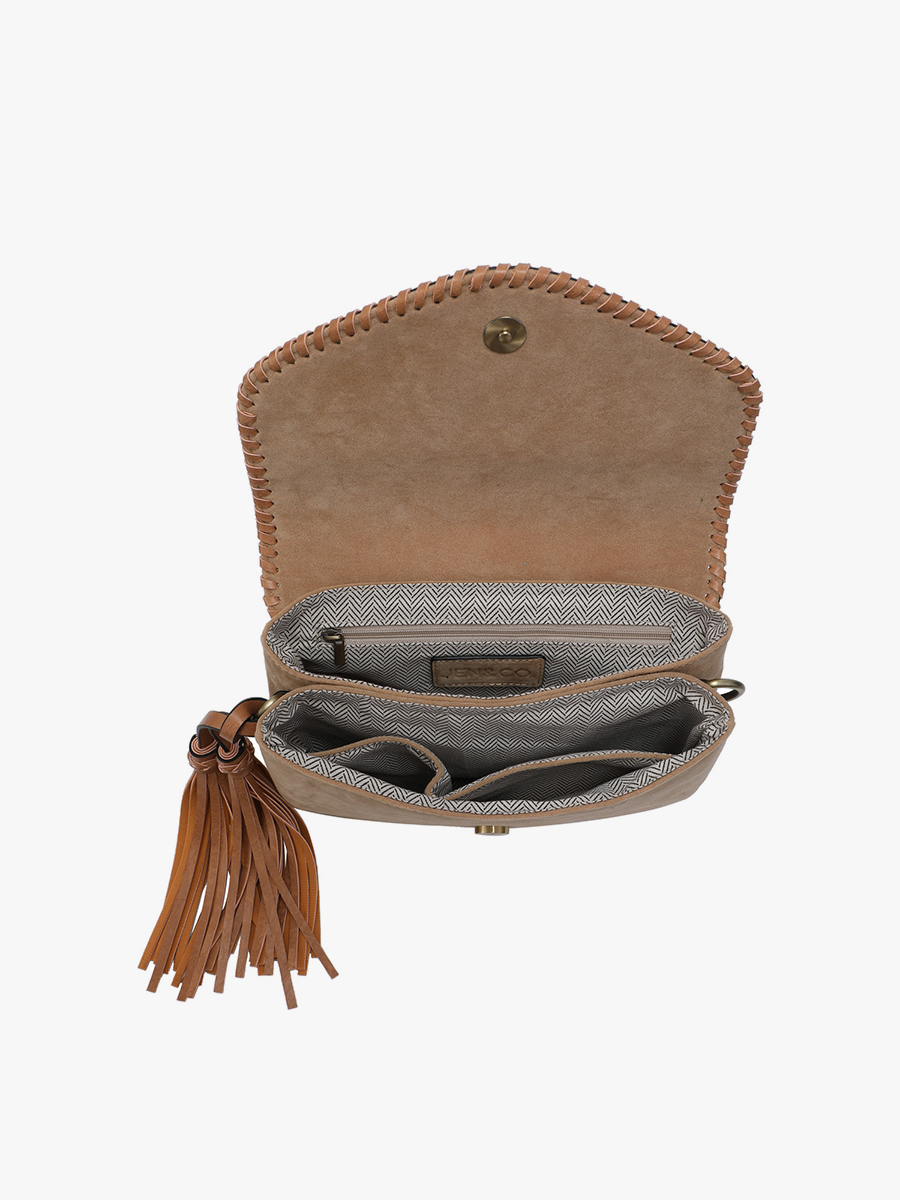 Sloane Suede Flapover Whipstitch Crossbody | M1802SDE : Brick