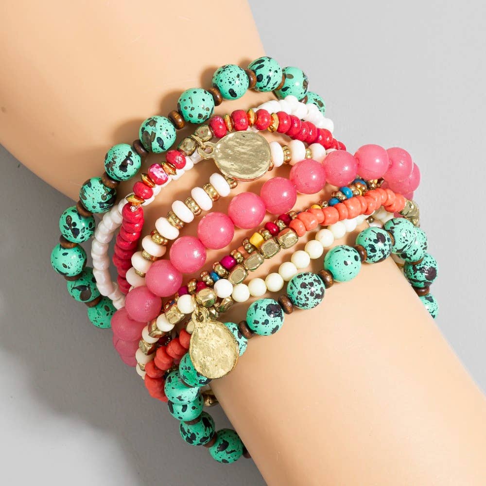 Assorted Bead Types Beaded Bracelet Set: MULTI