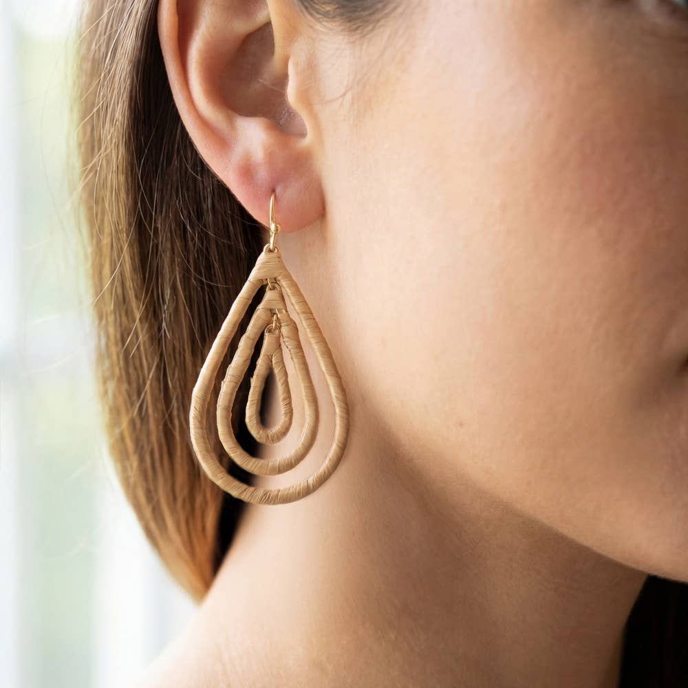 Raffia Wrapped Layered Teardrop Earrings: LBR