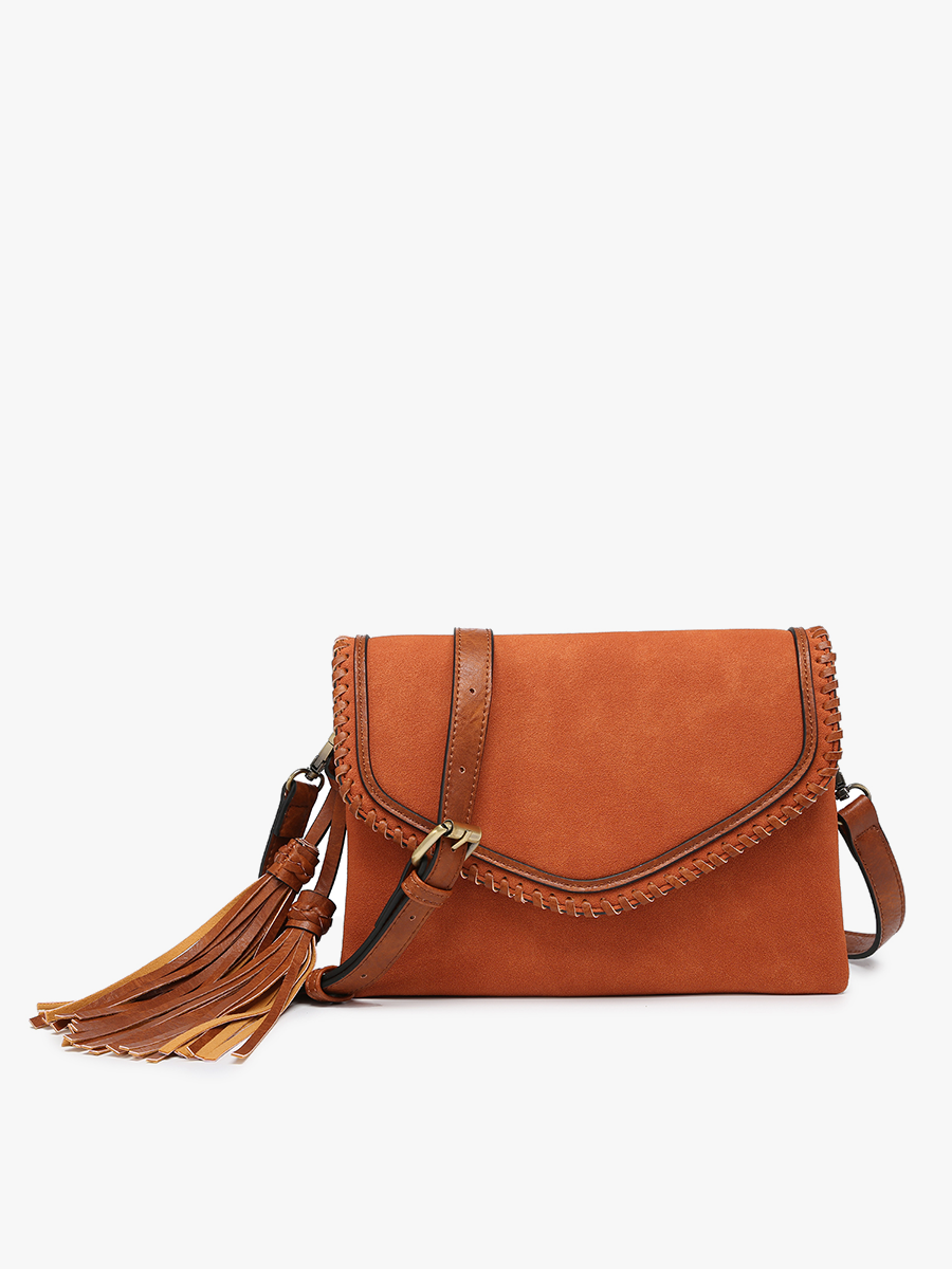 Sloane Suede Flapover Whipstitch Crossbody | M1802SDE : Brick