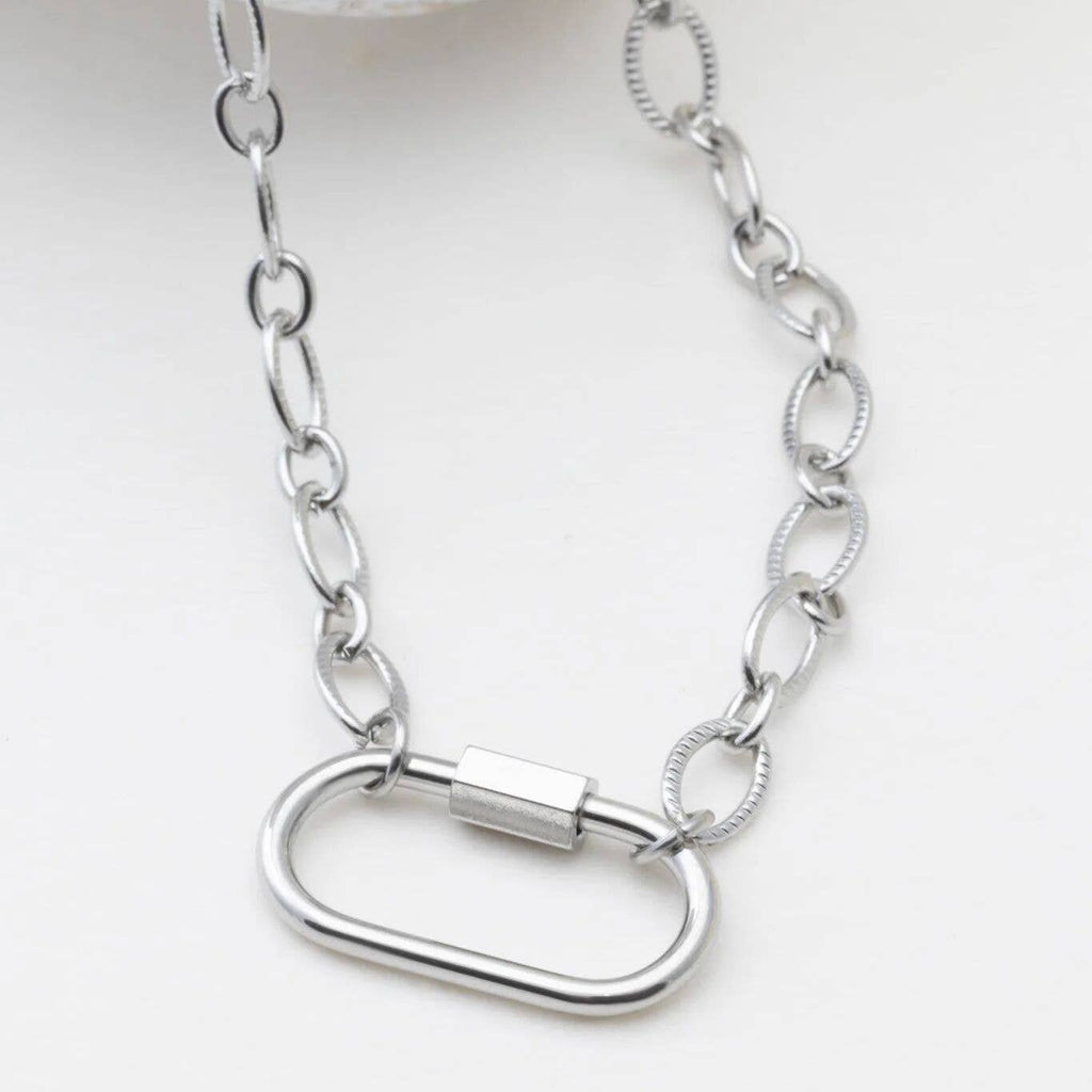 18K Gold PVD Stainless Steel Loop Chain Carabiner Necklace: Stainless / 18"+2"