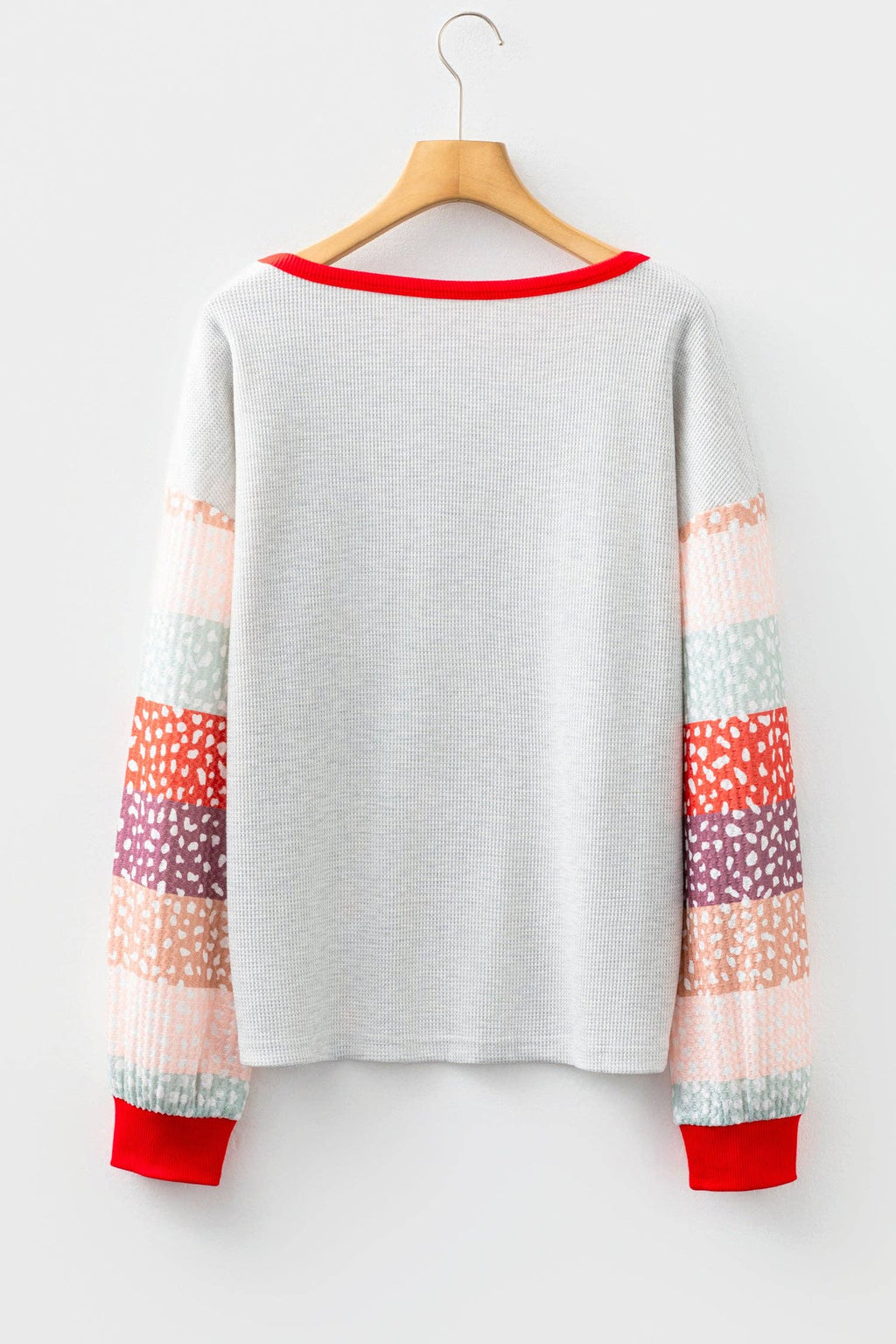 Jet Stream Contrast Leopard Color Block Sleeve Loose Pullover: Jet Stream / 75%Polyester+25%Cotton / S