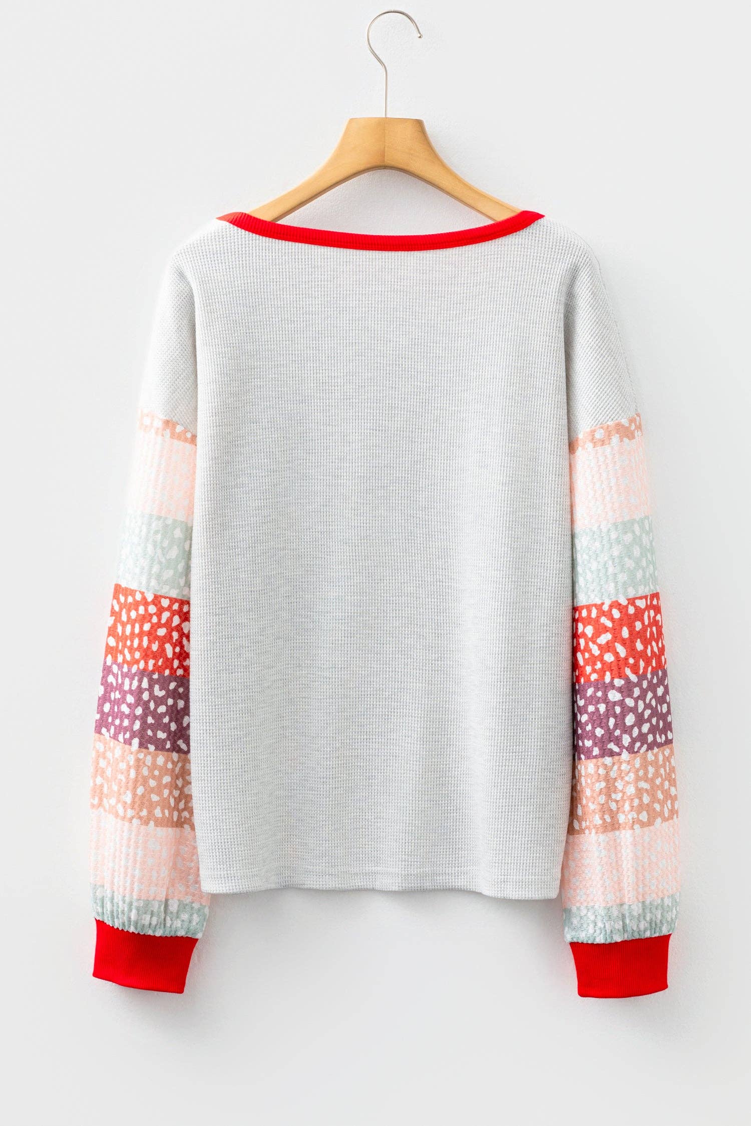 Jet Stream Contrast Leopard Color Block Sleeve Loose Pullover: Jet Stream / 75%Polyester+25%Cotton / S
