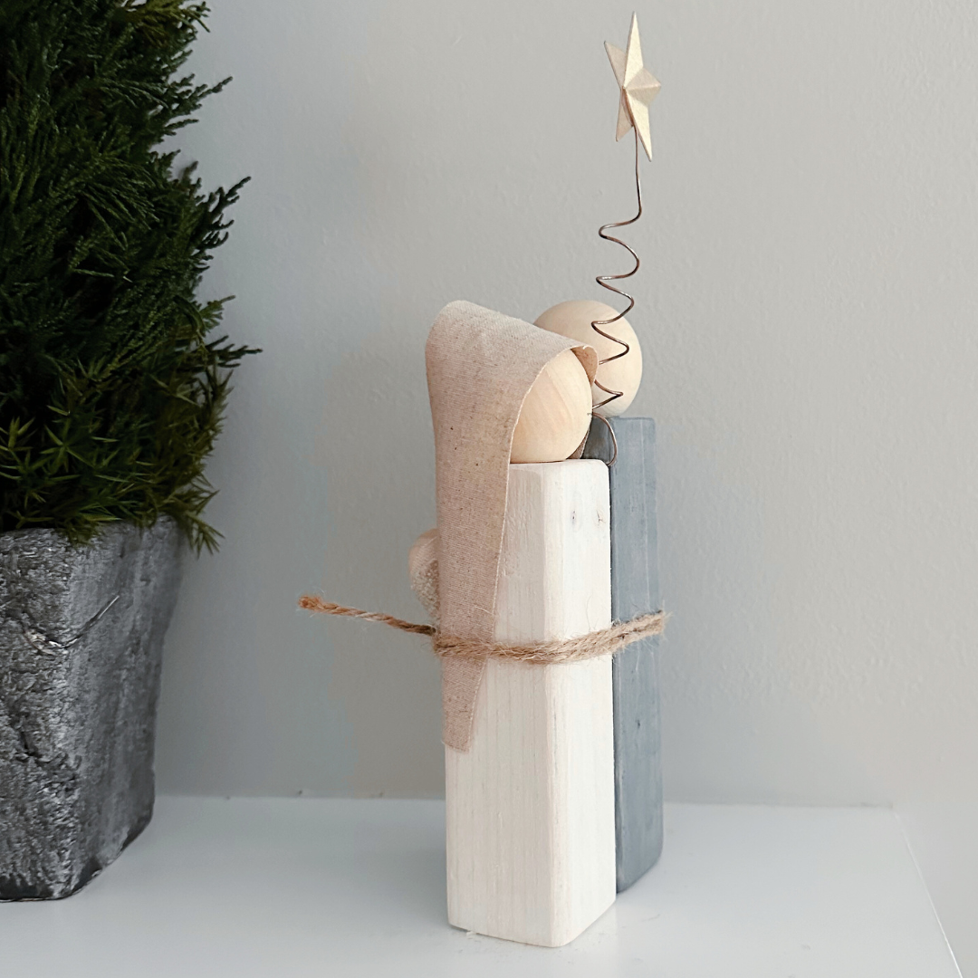 Simple Wooden Nativity Set | Hand-painted | Gift Wrapped: Sage & Dusty Blue