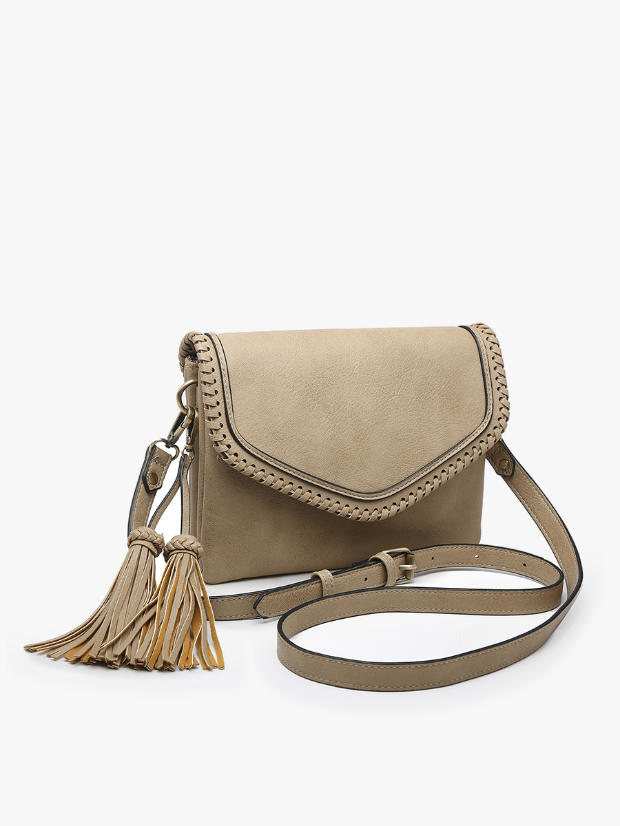 Sloane Flapover Crossbody w/ Whipstitch and Tassel | M1802A : Powder Blue