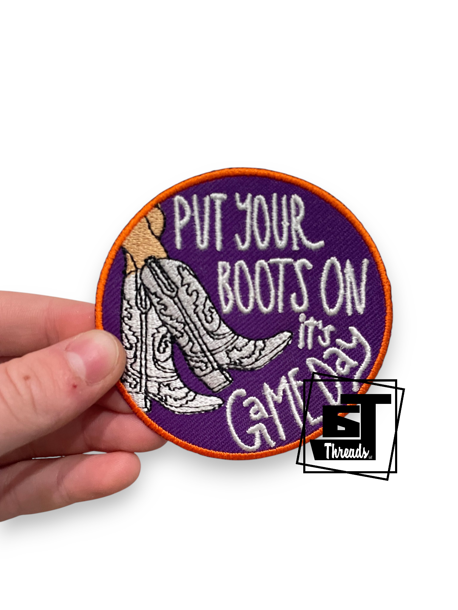 Purple and Orange Put Your Boots On It's Game Day Cap Patch...Patches only