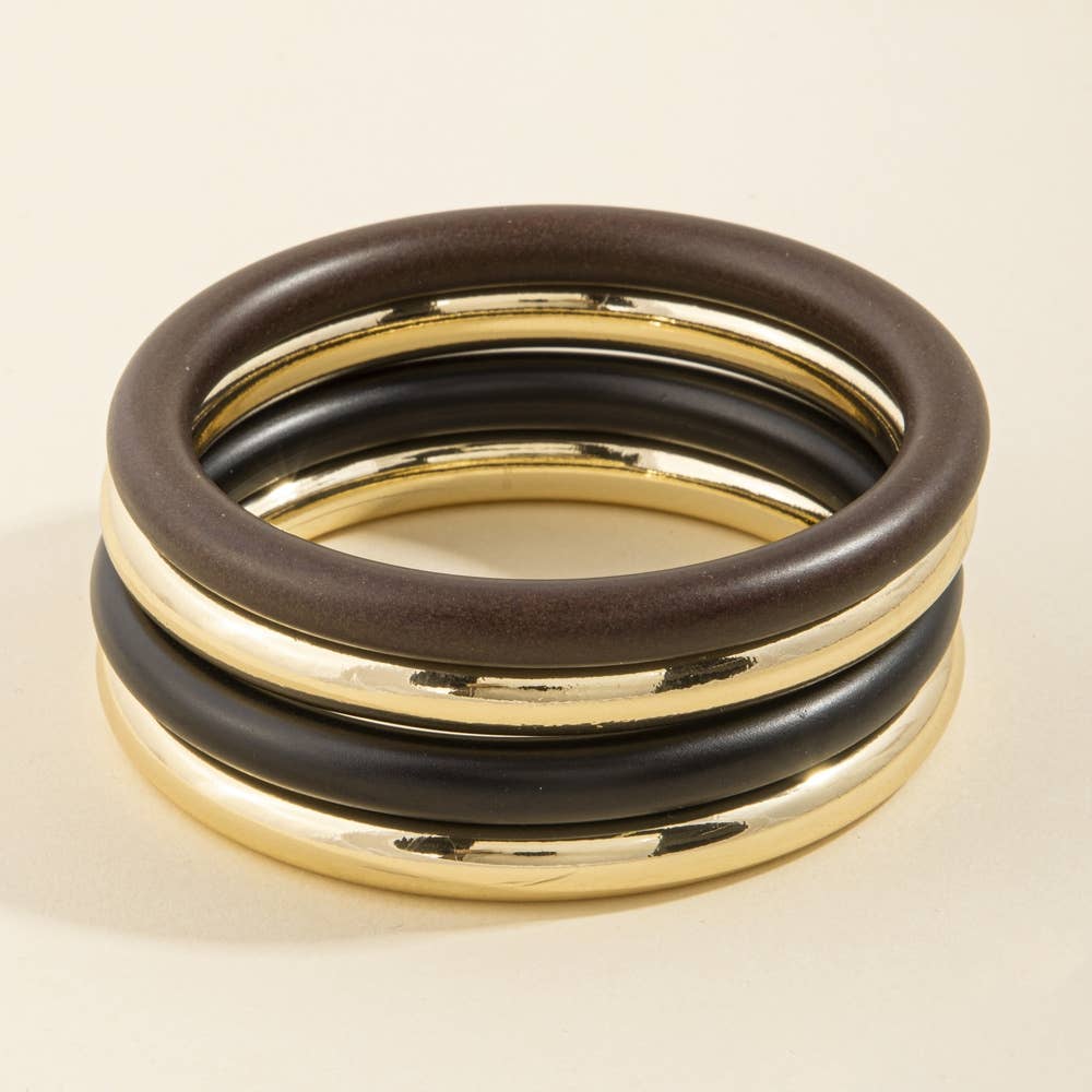 Matte And Metallic Tube Bangle Bracelet Set: DBR