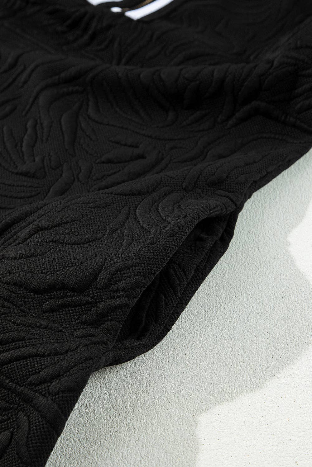 Jacquard Textured Quarter Zipper Shift Mini Dress: Black / 97%Polyester+3%Elastane / S