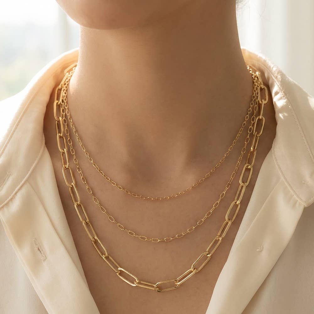 Triple Oval Chain Link Necklace: G