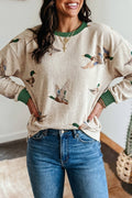 Twisted Ribbed Duck Crewneck Casual Pullover Sweatshirt: Beige / XL