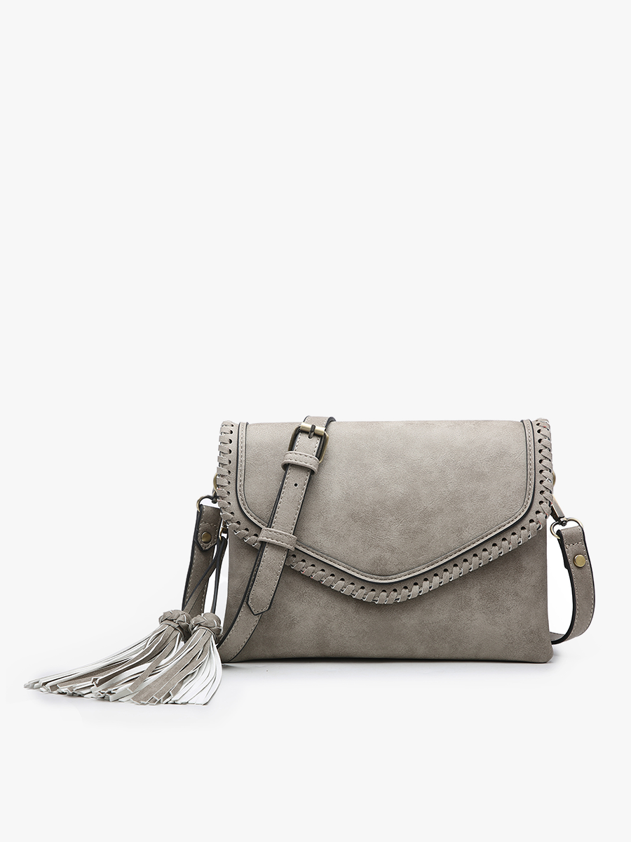 Sloane Flapover Crossbody w/ Whipstitch and Tassel | M1802A : Powder Blue