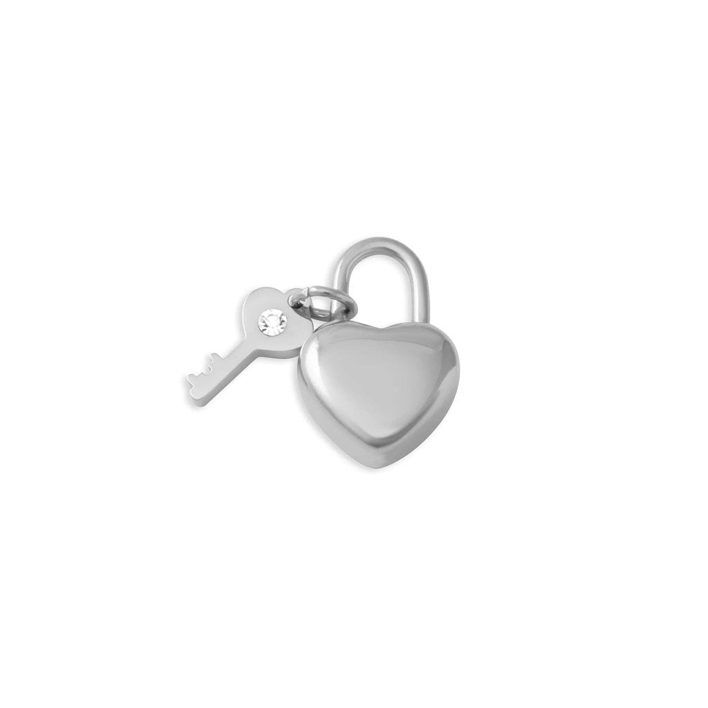 18K Gold PVD Stainless Steel Heart Lock and Key Charm: Stainless