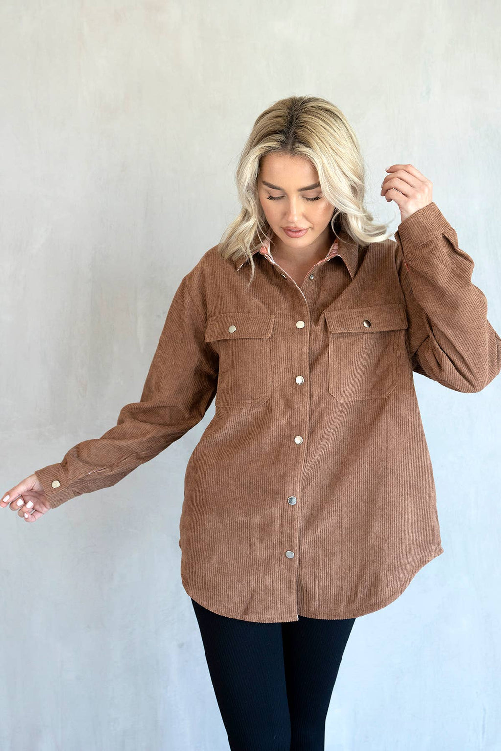Fletcher Corduroy/Plaid Reversible Shacket | SKT2204 : Corduroy/Brown / L/XL