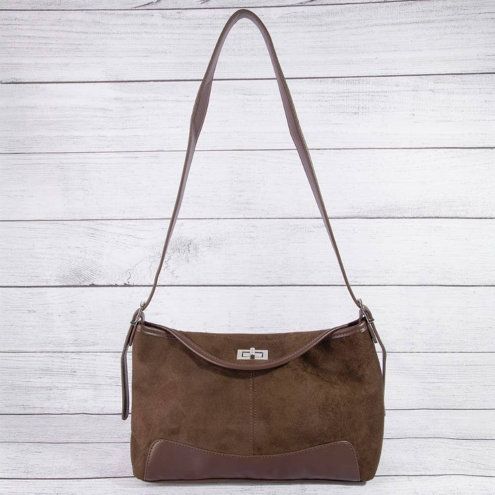 Rectangle Suede With Flap Crossbody Bag: LBR