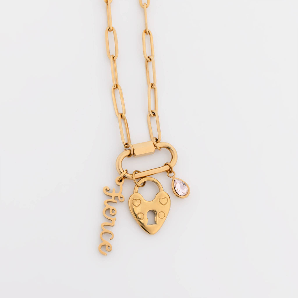 18K Gold PVD Paperclip Carabiner Necklace: Stainless / 16+2"
