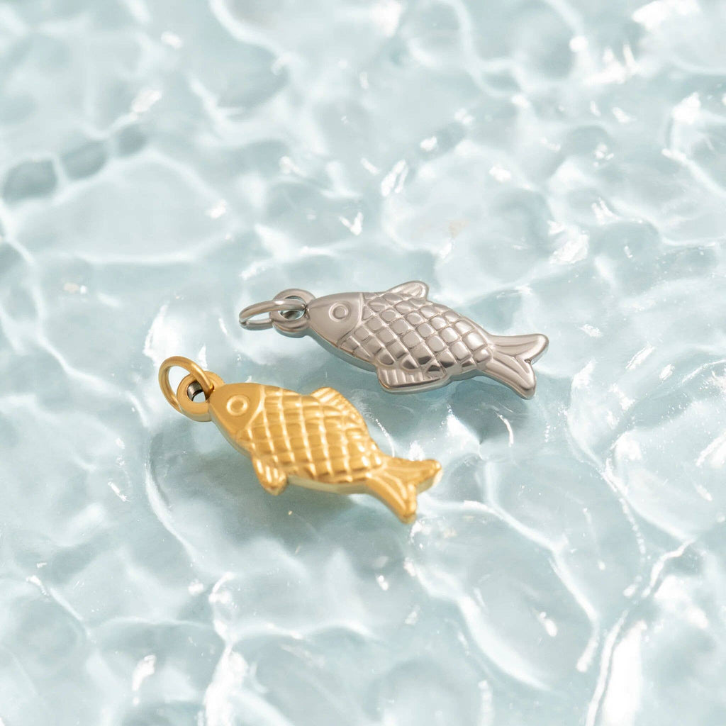 18K Gold PVD Stainless Steel Fish Charm: Stainless