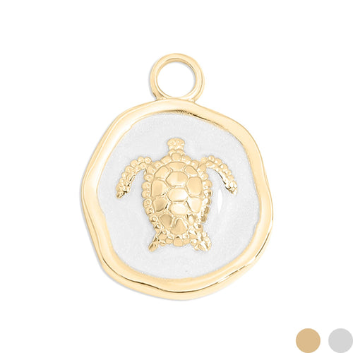 18K Gold PVD Sea Turtle Epoxy Charm: Stainless