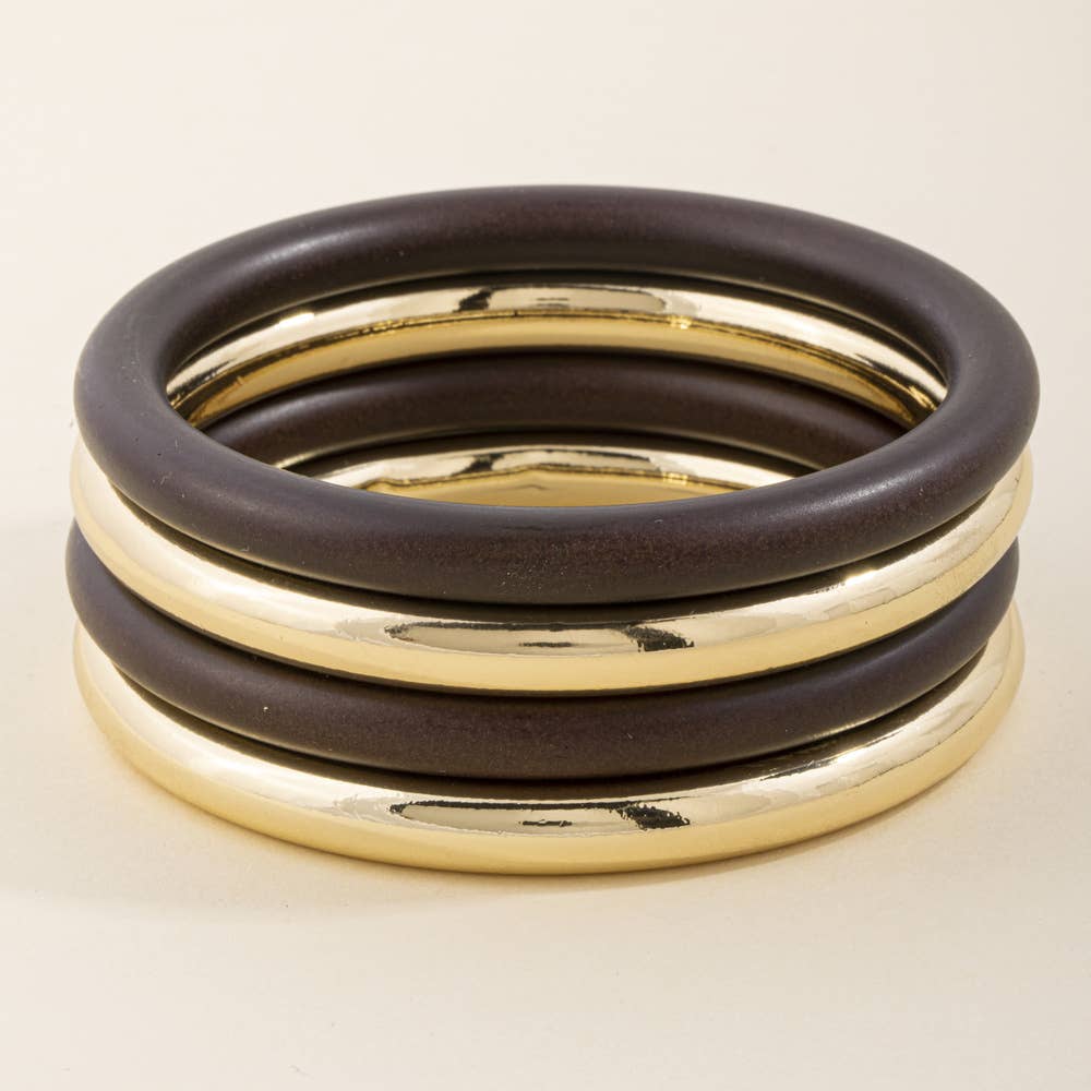 Matte And Metallic Tube Bangle Bracelet Set: DBR
