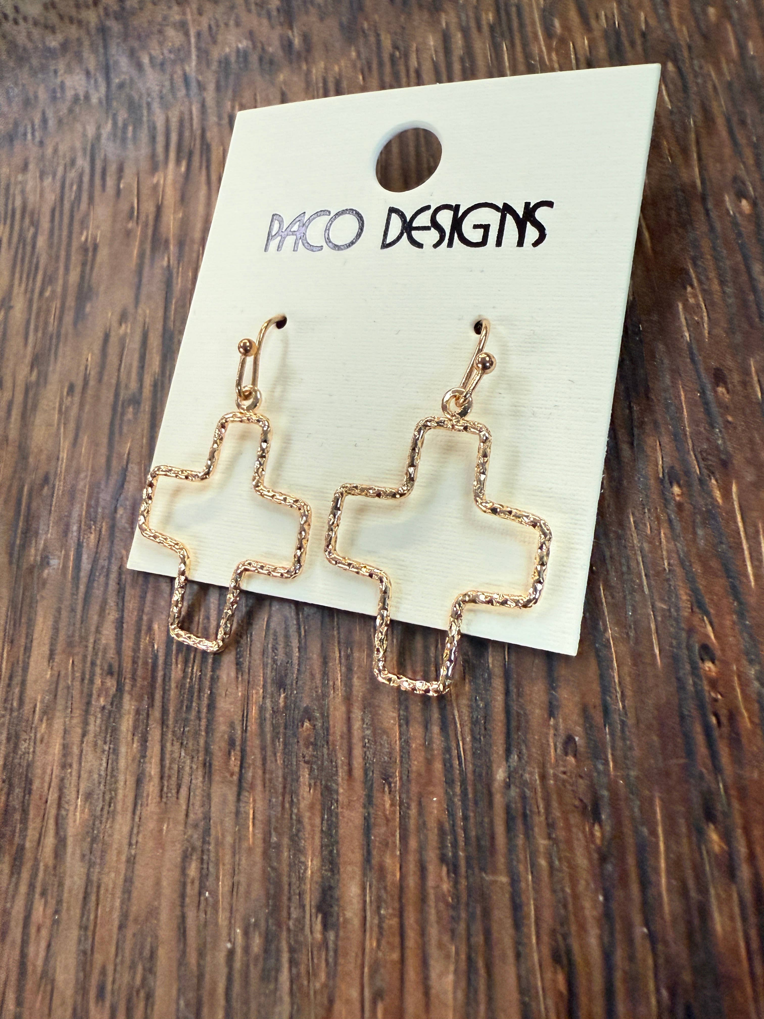 Small Hammered Cross Outline Earrings: Silver