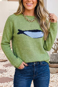 LDC Marine Fish Pattern Raw Edge Loose Sweater Cardigan|S-4X: Meadow Mist Green / S