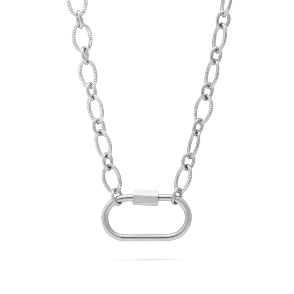 18K Gold PVD Stainless Steel Loop Chain Carabiner Necklace: Stainless / 18"+2"