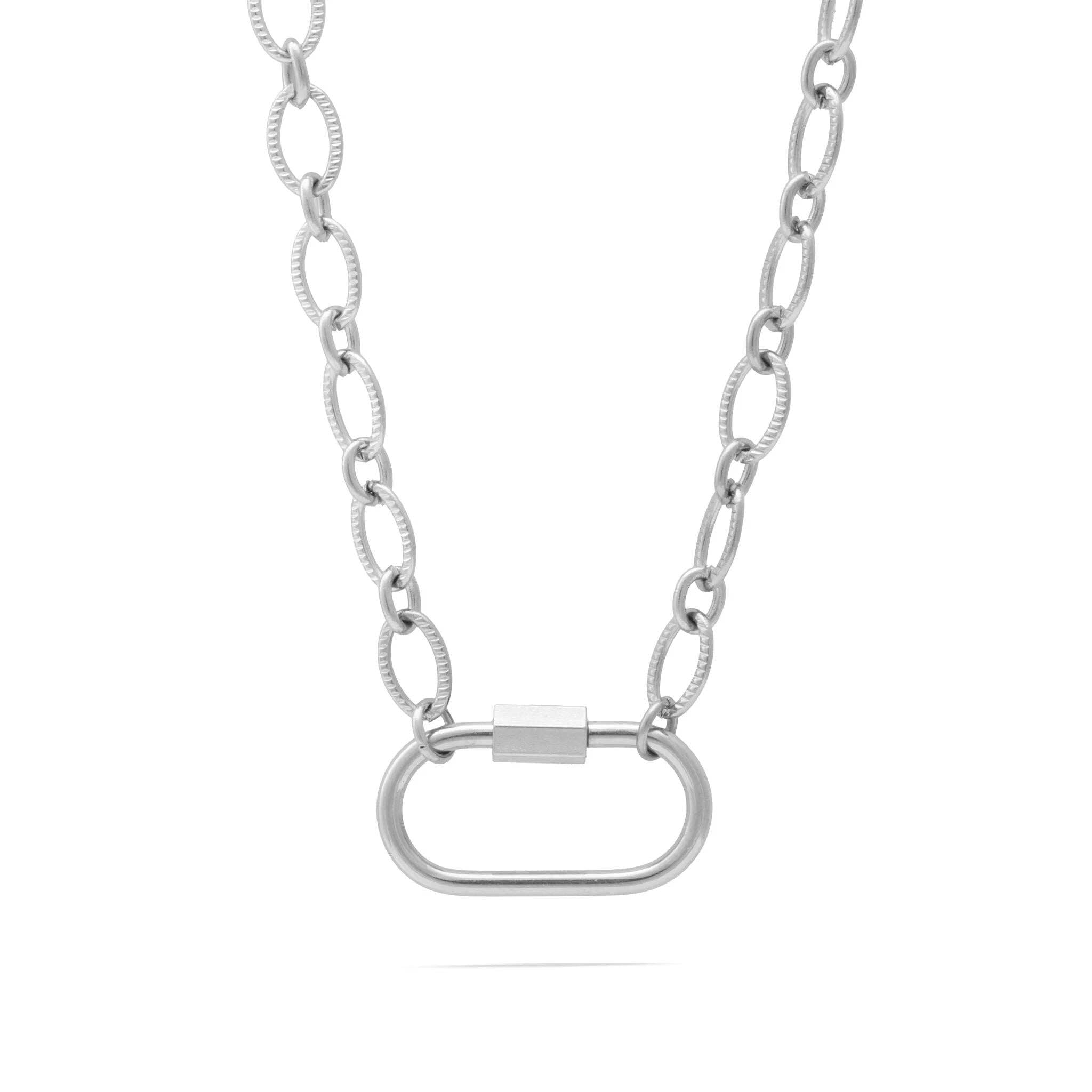 18K Gold PVD Stainless Steel Loop Chain Carabiner Necklace: Stainless / 18"+2"