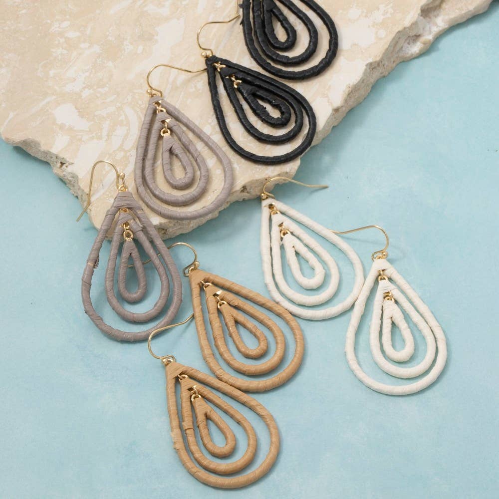 Raffia Wrapped Layered Teardrop Earrings: BK
