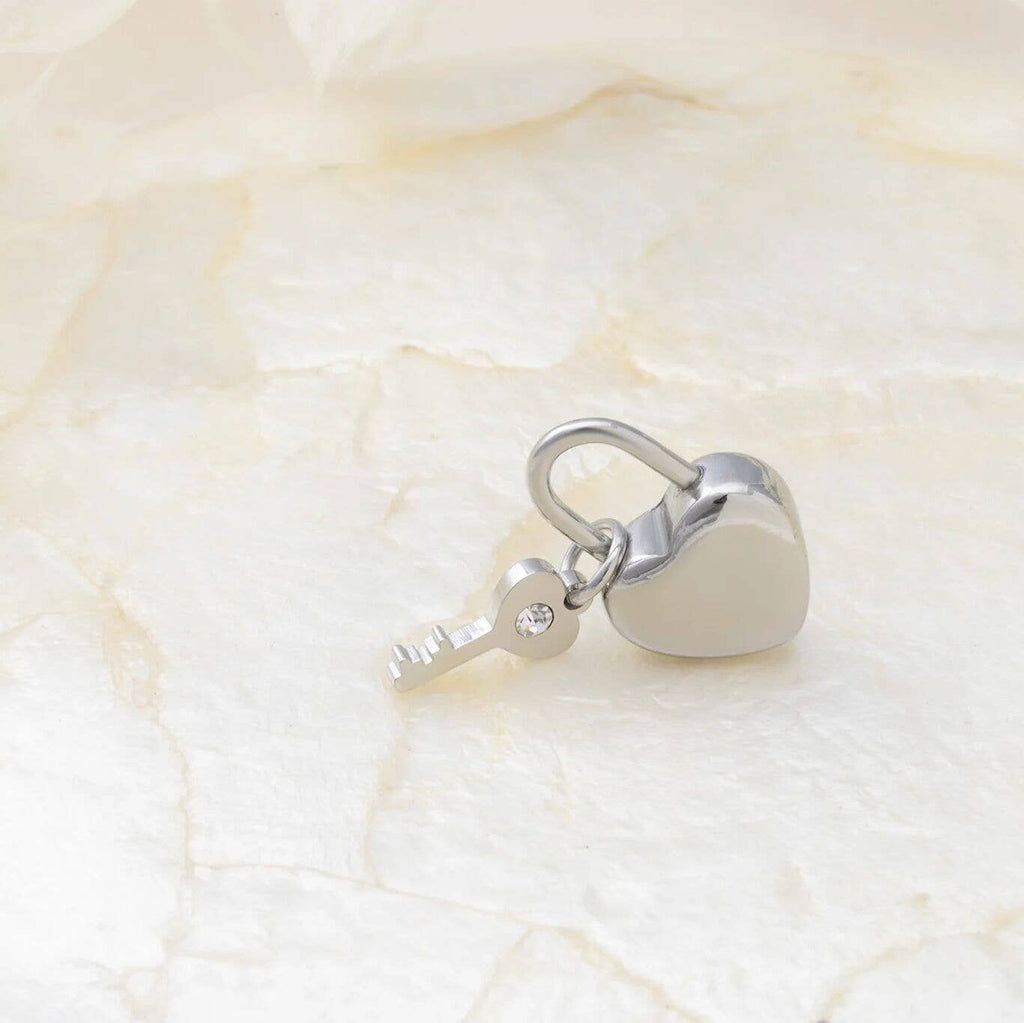 18K Gold PVD Stainless Steel Heart Lock and Key Charm: Stainless
