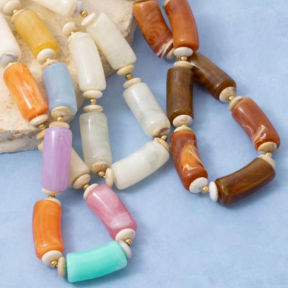 Large Marble Resin Tube Beads Necklace: BR