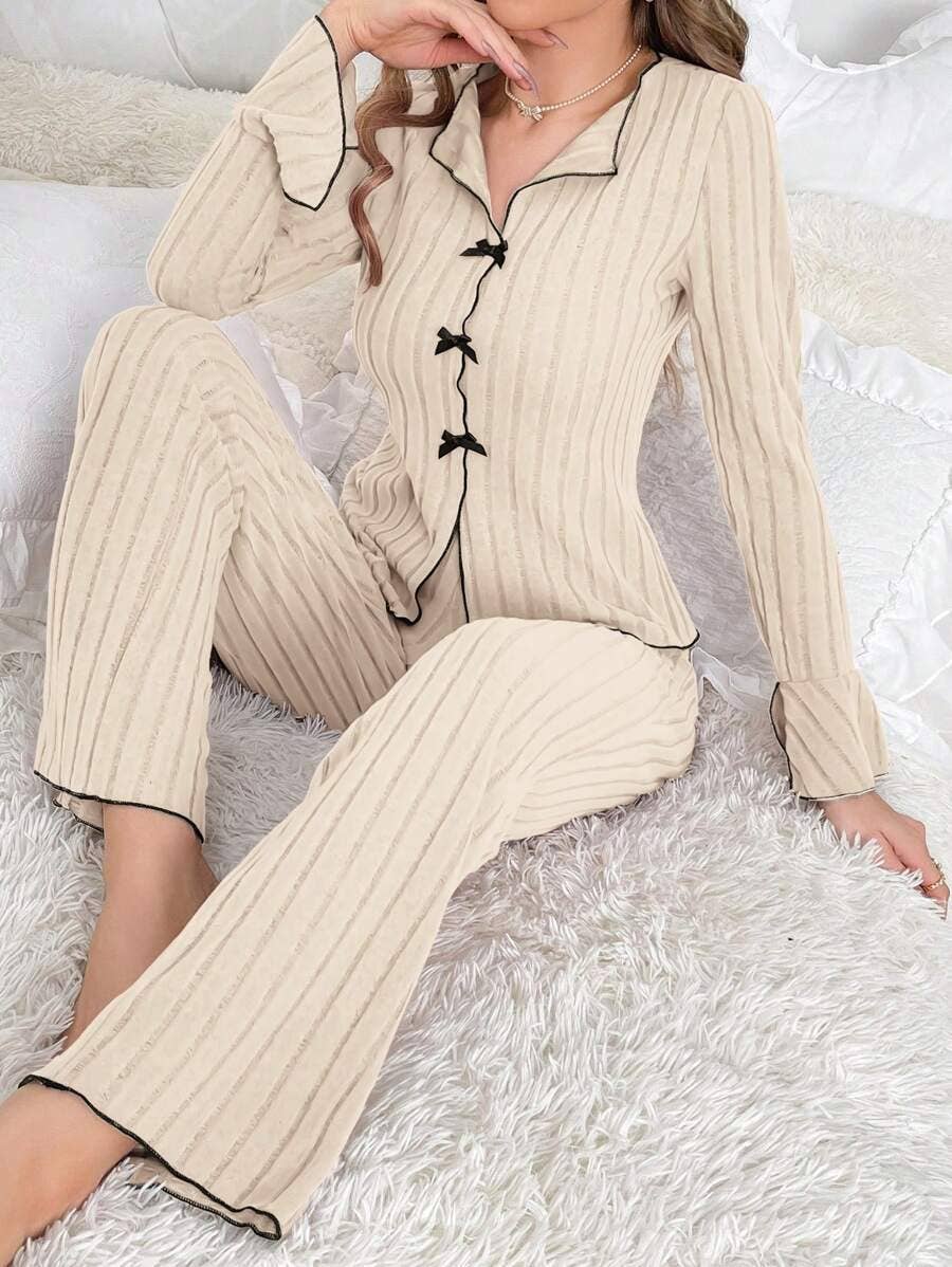 Women's Pajama Set Cozy All-Season Polyester Sleepwear: Off-white / S