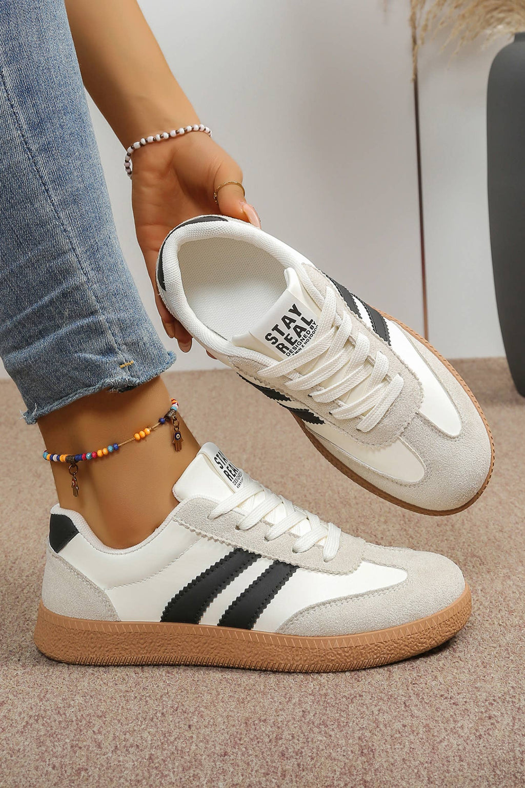Varsity Color Block Patchwork PU Leather Lace Up Shoes: Ashleigh Blue / 10(42)