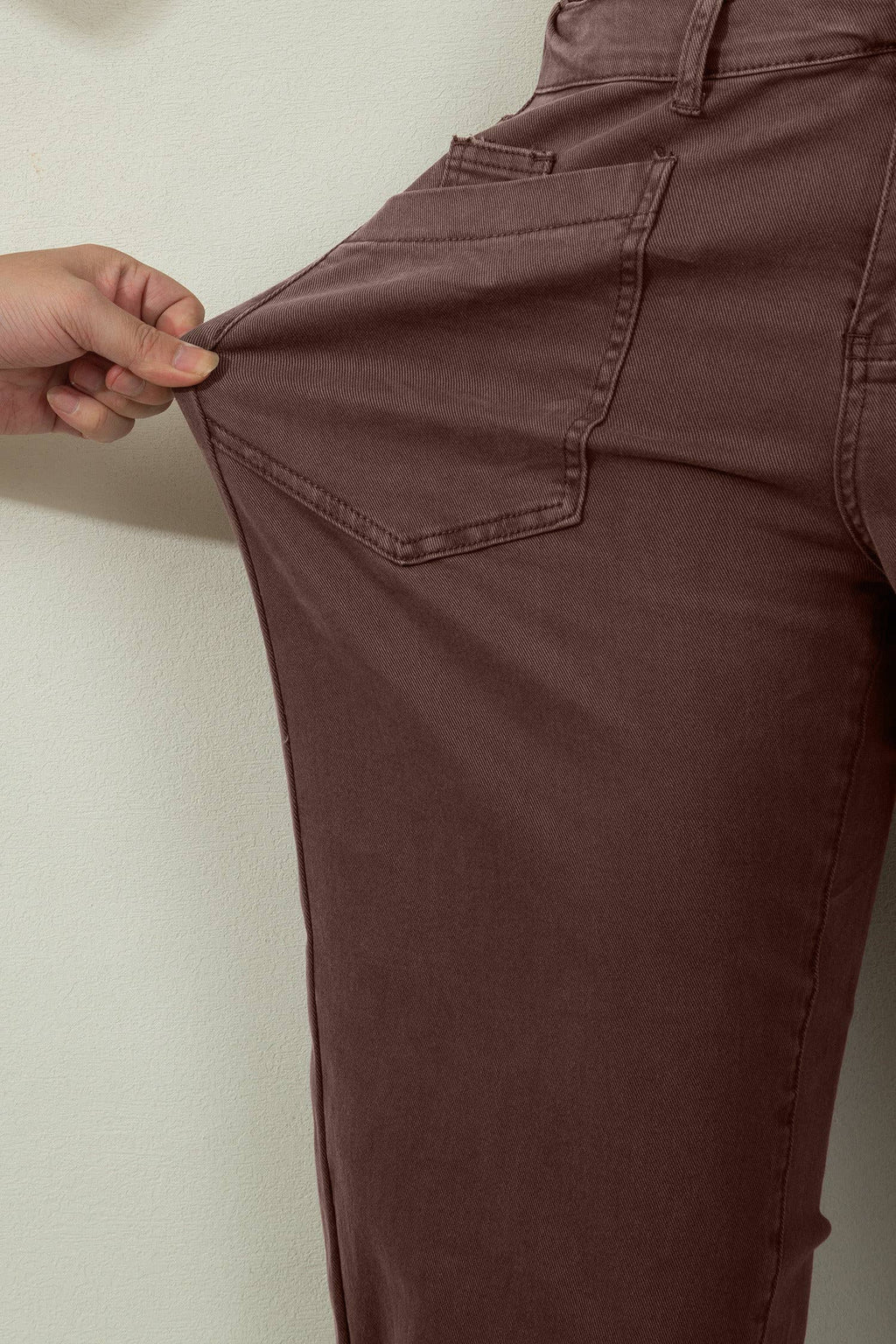 66 Solid Color Square Patch Pocket Ankle-length Barrel Jeans: Brown / 14