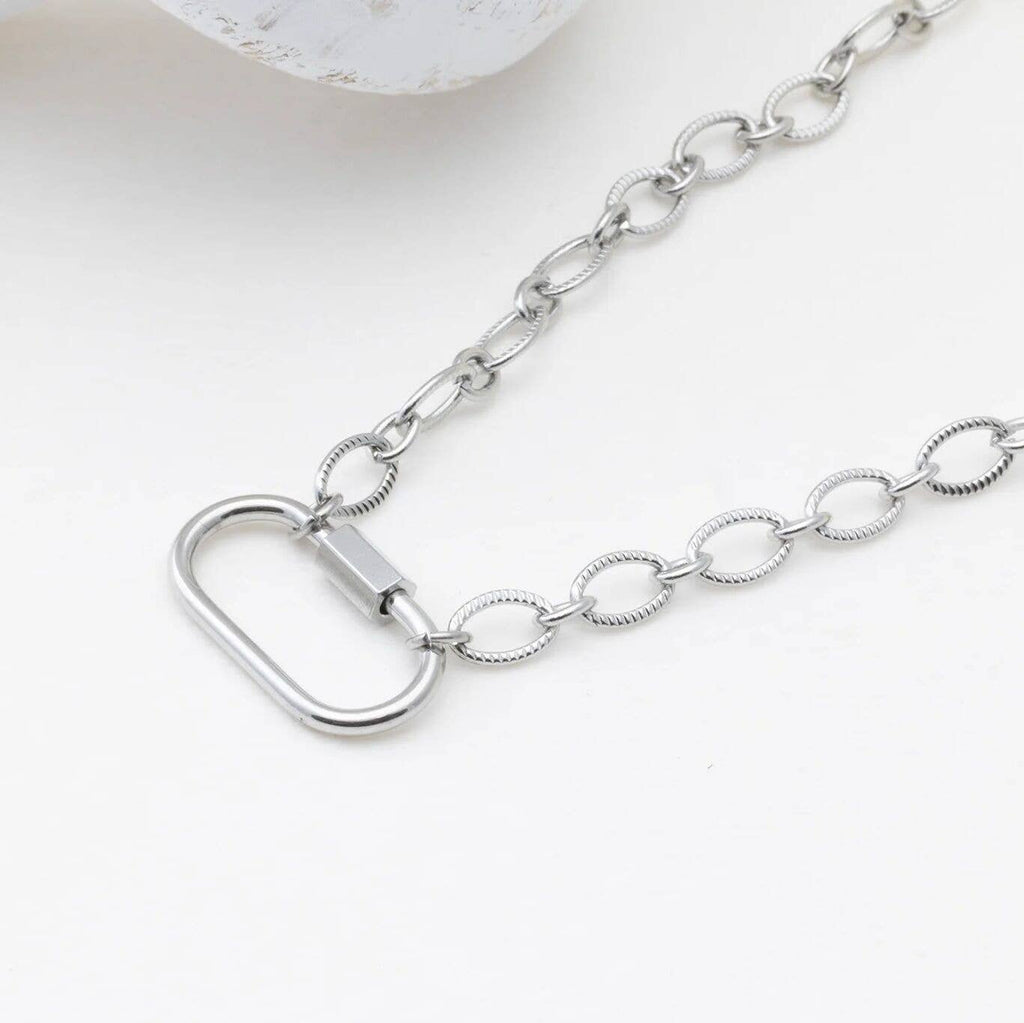 18K Gold PVD Stainless Steel Loop Chain Carabiner Necklace: Stainless / 18"+2"