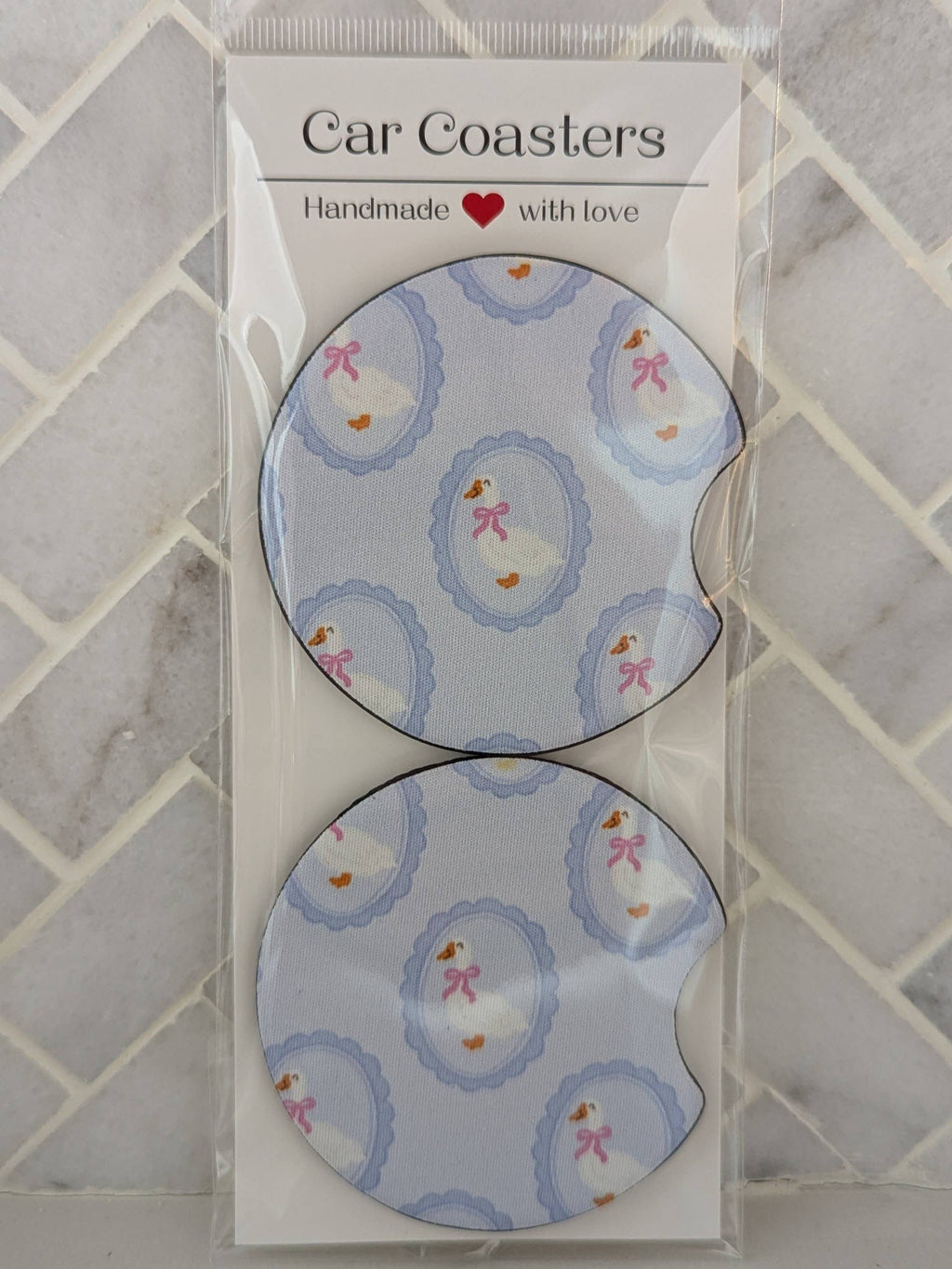 Silly Goose Car Coasters: Blue coquette