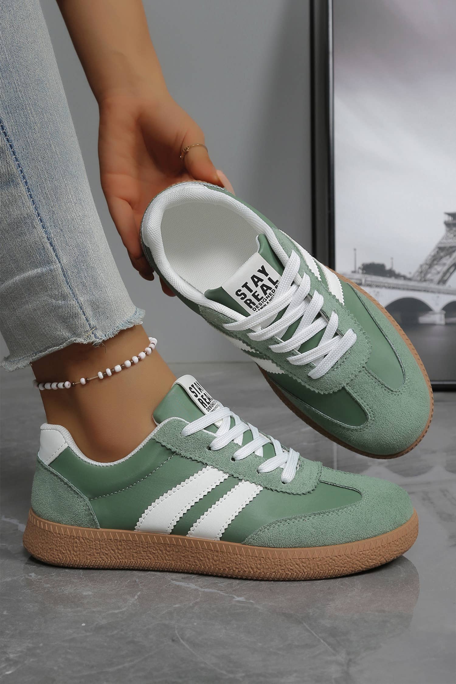 Varsity Color Block Patchwork PU Leather Lace Up Shoes: Ashleigh Blue / 10(42)
