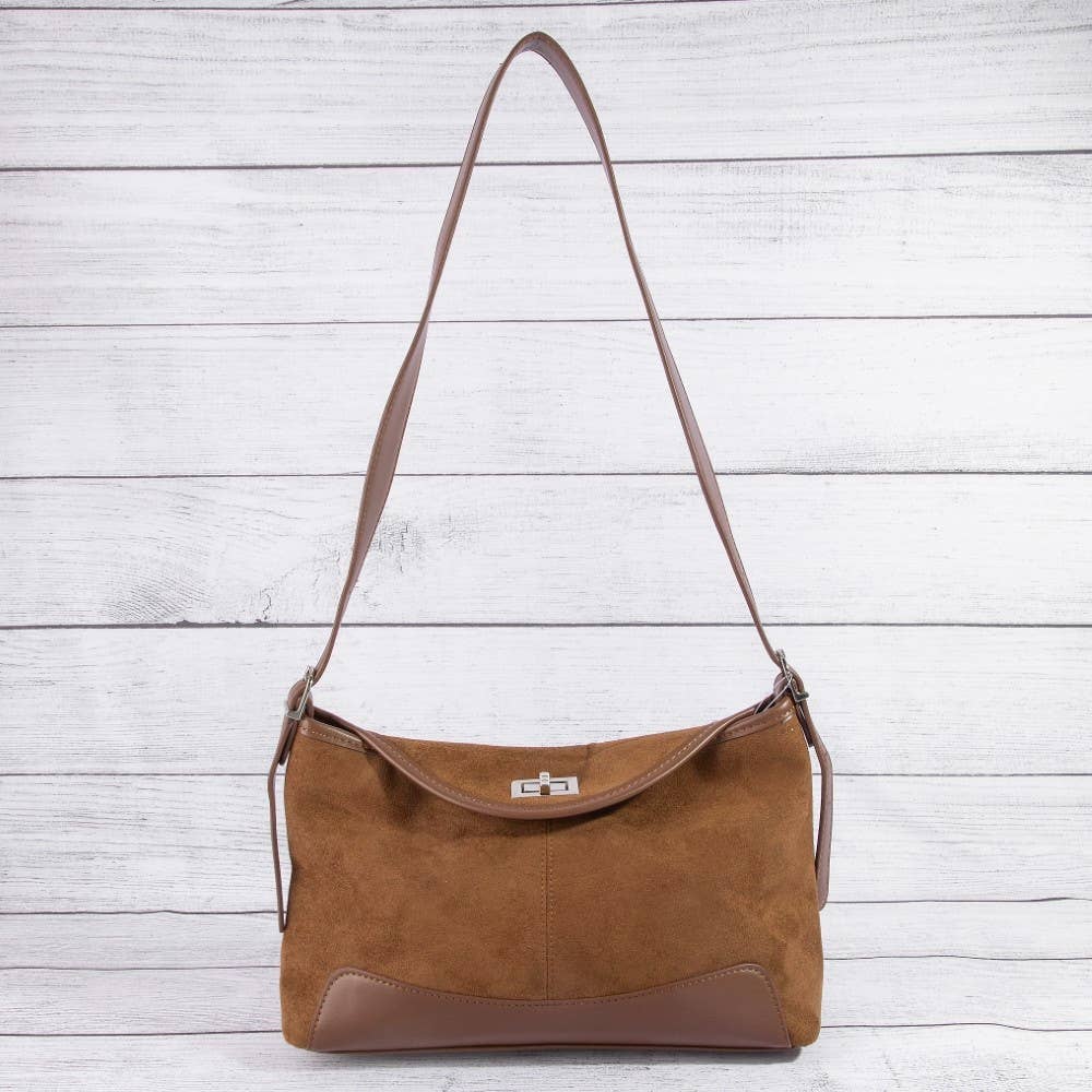 Rectangle Suede With Flap Crossbody Bag: DBR