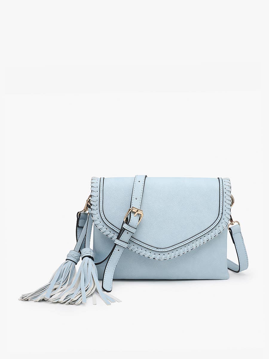 Sloane Flapover Crossbody w/ Whipstitch and Tassel | M1802A : Powder Blue