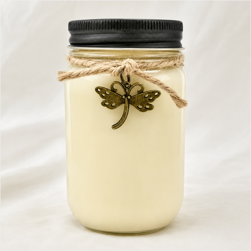 Mason Jar Candle with Dragonfly Charm: Sweetness & Grace