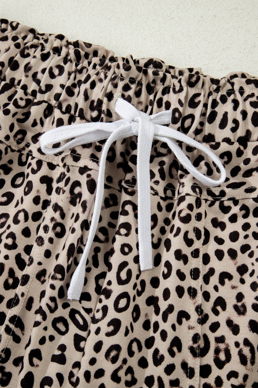 Khaki Animal Print Wide Leg Terry Knit Pants: Khaki / 95%Polyester+5%Elastane / XL