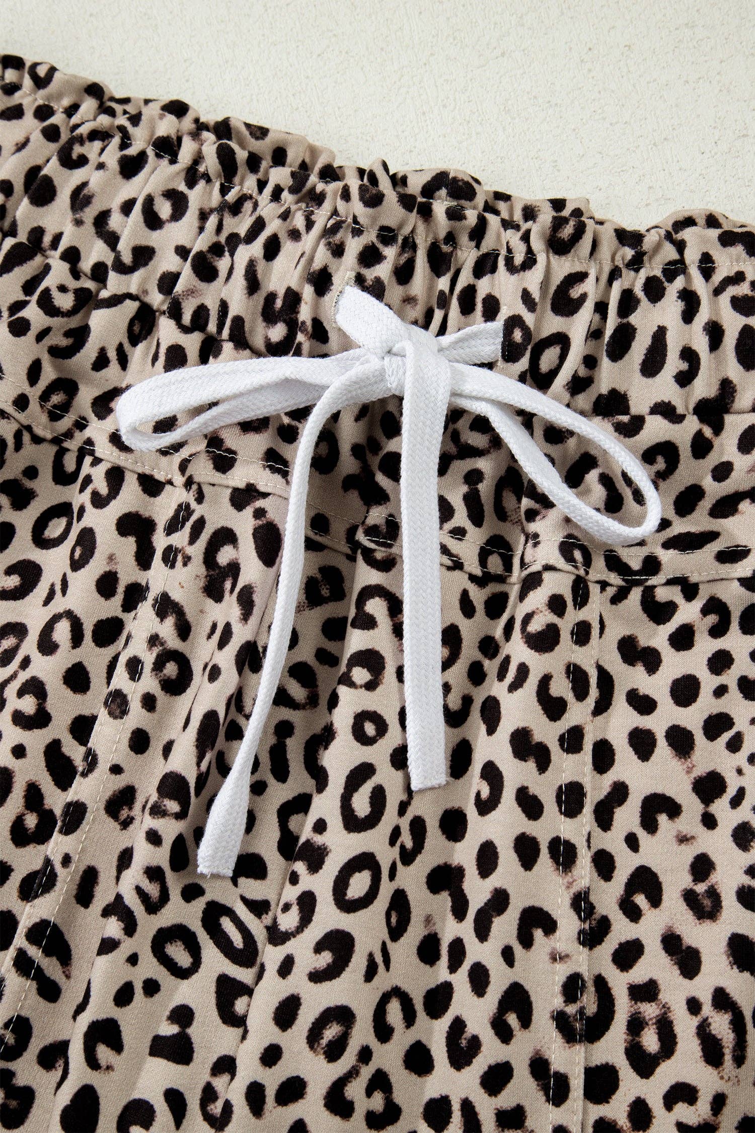 Khaki Animal Print Wide Leg Terry Knit Pants: Khaki / 95%Polyester+5%Elastane / XL