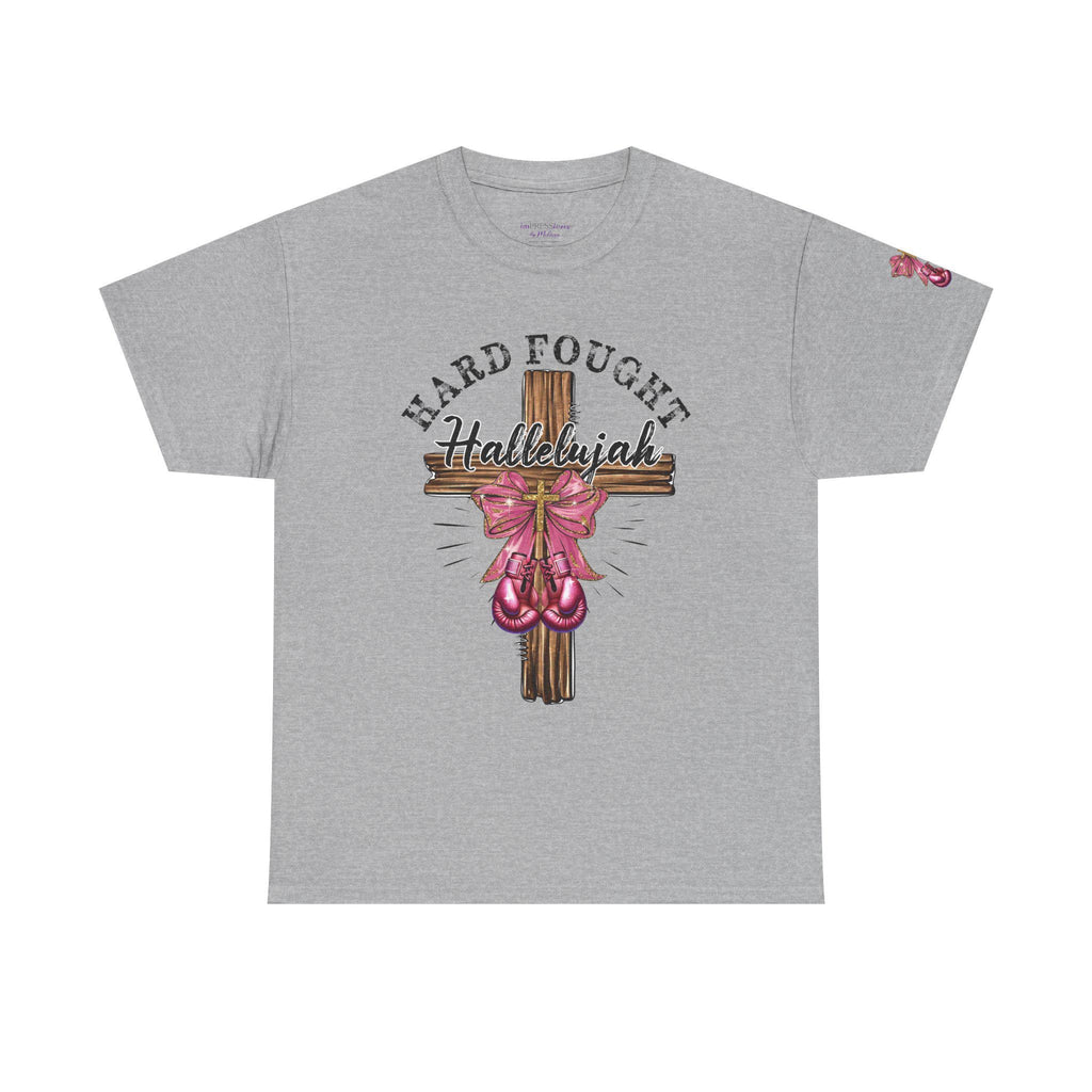 Hard-Fought Hallelujah T-Shirt | Cross with Pink Ribbon, Faith Christian Tee
