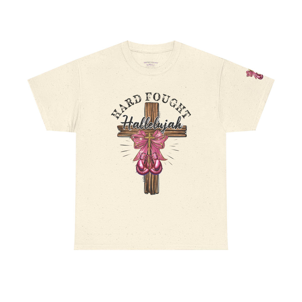 Hard-Fought Hallelujah T-Shirt | Cross with Pink Ribbon, Faith Christian Tee