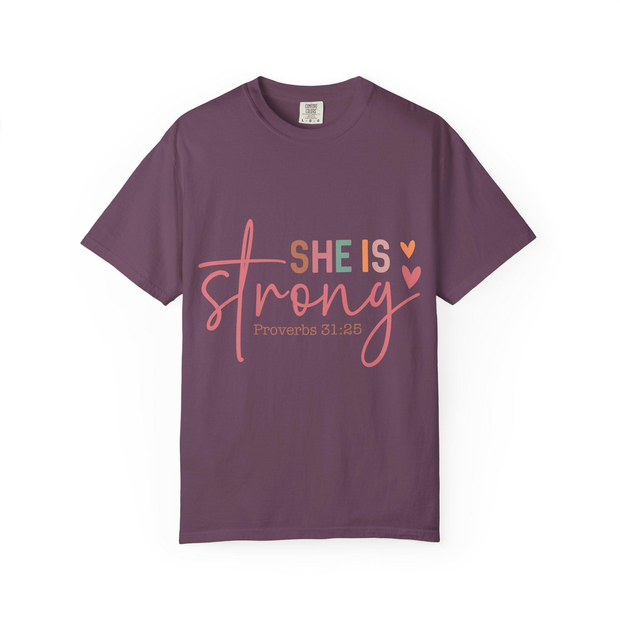 She Is Strong Proverbs 31:25 T-shirt | Christian Scripture Faith Tee